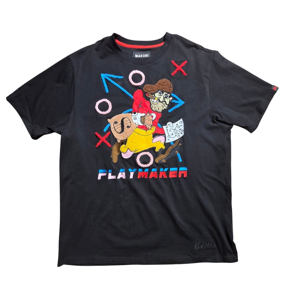 Makobi M157 Playmaker Tee Chenille Embroidery Graphic Shirt Mens L Streetwear